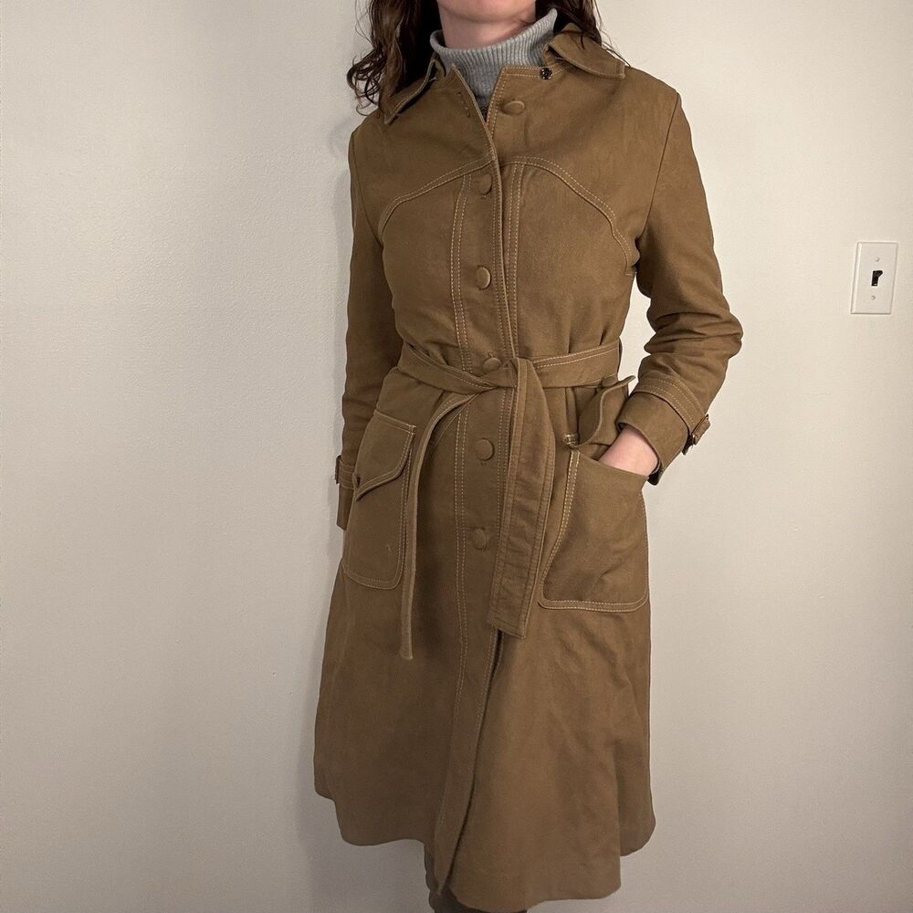 VTG 70s Saks Fifth Avenue Debbie Robert France Faux Suede Belted Jacket Brown - Picture 11 of 13